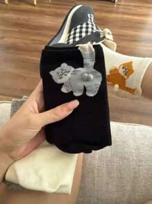 1双/3双随机可爱猫咪、鸡蛋、铃铛图案趣味中筒袜，适合夏秋季穿着 - 彩色 - 查看 5