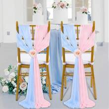 8pcs Blue Chiffon Sashes & 8pcs Pink Chiffon Sashes, Wedding Chair Covers And Aisle Decor, Suitable For Weddings, Ceremonies, Parties, Events, Banquets, Balls - Multicolor - View 9