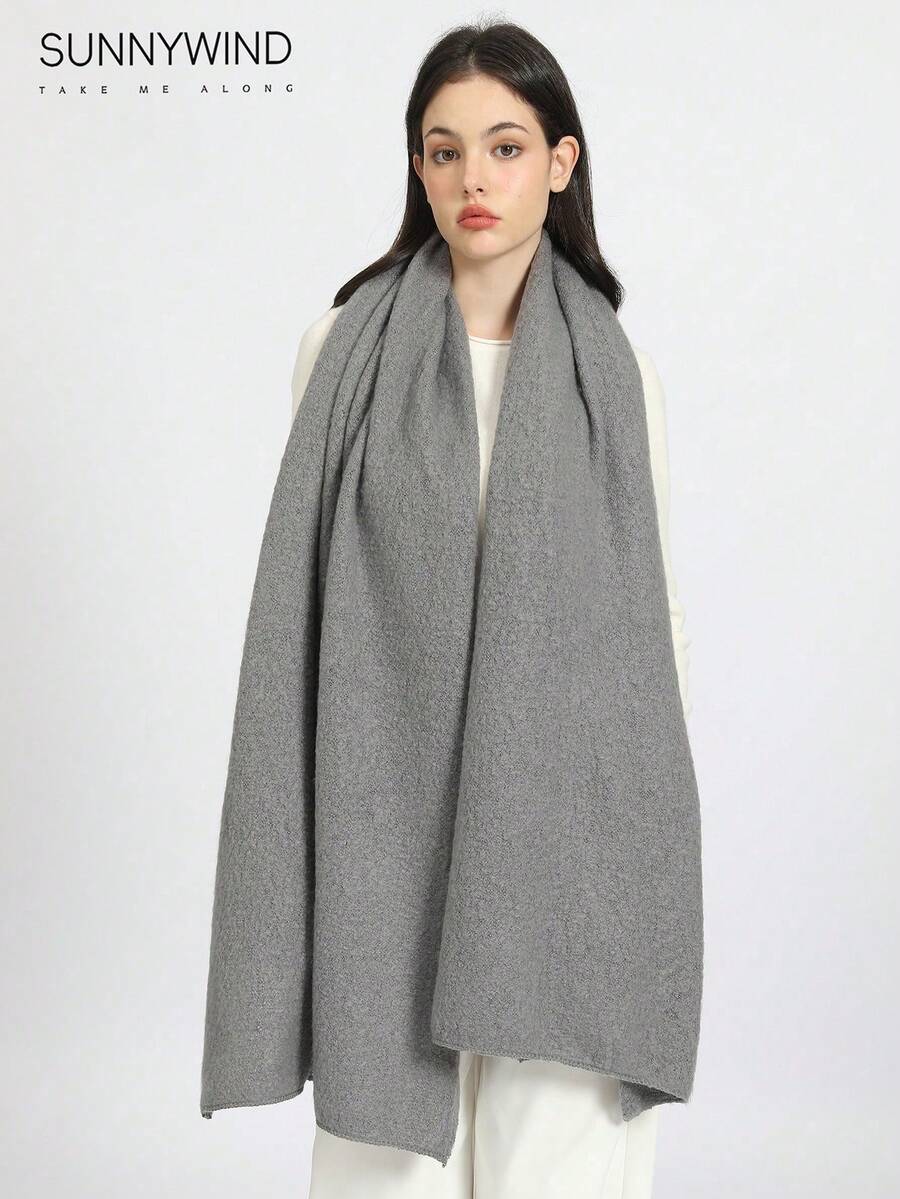 1pc Women's Gray Solid Color Fashionable Soft Knit Scarf, Suitable For Autumn/Winter Warmth And Daily Matching Women Winter Scarves - Dark Grey - View 1