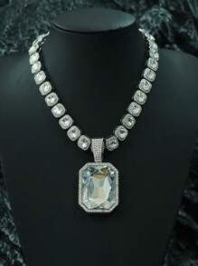 彩色宝石合金吊坠,搭配彩色宝石链,嘻哈项链 - 大寶石吊墜項鍊 - 查看 43