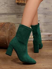 2025母亲节新款经典尖头粗跟踝靴，百搭时尚踝靴，弹力靴，中筒靴 - 綠色 - 查看 7