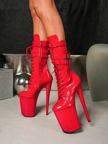 WUXIN H&P Women's 9 Inch Pole Dance Boots, Exotic Stiletto Platform Heels Ankle Boots For Professional Performance - 紅色 - 查看 2