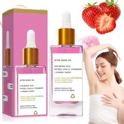 Aceite Para Después Del Afeitado Con Ácido Hialurónico, Péptidos, Aroma De Fresa Y Vainilla, Vegano, Previene Los Pelos Encarnados Y La Sequedad, 90 ML