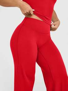 OQQ Yoga Pants Women High Waist Stretch Casual Soft Straight Leg Bottoms - 紅色 - 查看 5