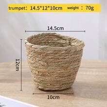 1件装编织草花盆编织植物篮花盆罩家居客厅藤竹编织篮海藻绳手工花篮 - 薑色 - 查看 15