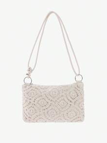 Women's Floral Hollow Crochet Shoulder Bag Bohemian Crossbody Bag Women's Underarm Bag Handbag Sweet Elegant Women's Bag Tote Bag Beige Bag Adjustable Shoulder Strap (Random Pattern) - Beige - View 2