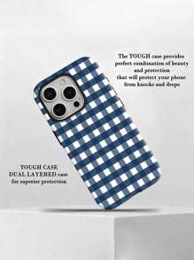 Phone Case 1PC Gingham Mobile Phone, Designed With A Classic Checkered Pattern And Elegant Navy Color Scheme, Suitable ForIPhone 16, 15, 14, 13, 12 And 11 Pro Models, Made Of TPU Material, And Provides Shockproof. Family, Friends, Children, Birthdays, Spring, Holidays, Boyfriends, Girlfriends, And Valentine's Day Gifts. - White - View 5