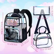 3PCS Clear Backpack, Women's Sequins Transparent Bookbag Set, Cute Heavy Duty See-Through School Bag For Teens And Elementary Students – Flower Black Love - 黑色 - 查看 4