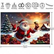 Eine Weihnachts-Kulisse mit dem Weihnachtsmann, Geschenken und verschneiten Szenen, perfekt für festliche Fotografie. Ideal für Partydekorationen, Familienfotos und Winterwunderland-Themen. Sowohl für den Innen- als auch Außenbereich geeignet. Leuchtende Farben für Weihnachtsdekorationen.