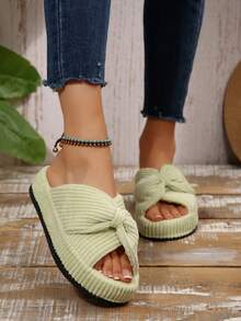 2025 Criss-Cross Flat Slip-On Slippers, New Bowknot Design, Soft Bottom Comfortable House Slippers, Slouchy Homewear Essential - Green - View 8