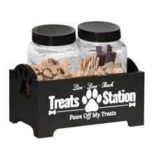 Farmhouse Storage Container - Wooden Organizer With 2 Plastic Jars - Stylish Black Design For Convenient Storage(Random Can Shape And Cans May Have Light Atscrches) - Multicolor - View 3