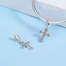 1 pieza Colgante con cruz y corazón plateado en plata de ley 925, adecuado para pulsera, collar DIY y uso diario de mujer