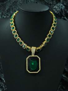 彩色宝石合金吊坠,搭配彩色宝石链,嘻哈项链 - 大寶石吊墜項鍊 - 查看 36