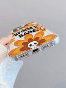 Skeleton 1pc Floral Skull Pattern, Air Cushion Transparent Anti-Fall Phone Protective Case, TPU Material, Suitable As Holiday Gift, Compatible With IPhone XS/XS Max/XR/11 12 13 14 15 16 Pro/Pro Max/14 15 16 Plus, Unisex, Also Compatible With Samsung Phones - Clear - View 4