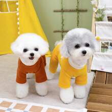 25 Paw 4-Leg Fleece Jumpsuit, Dog Clothes For Autumn/Winter, 4-Leg Pants, Cat , Small Animal Outfit, Casual Printed Dog Apparel, Cat & Monkey Clothes, New Arrival Animal Autumn/Winter Fleece Casual Outfit, Pet Supplies, Dog Apparel - Brown - View 7