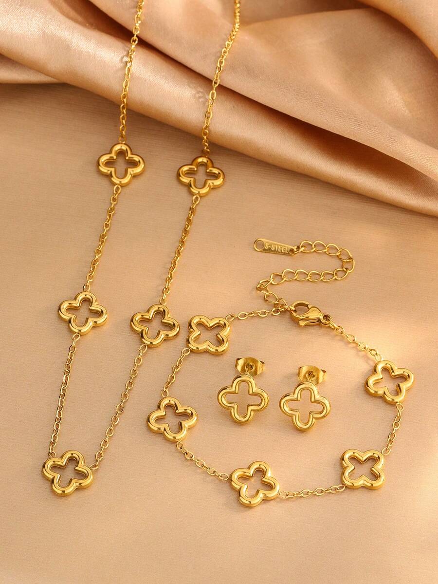 VceTd Bộ trang sức mặt dây chuyền hình trái tim rỗng bằng thép không gỉ thời trang, thích hợp cho nữ giới đeo hàng ngày hoặc làm quà tặng ngày lễ cho bạn bè. - Vàng - Xem 1