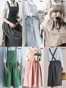 1 件简约法式复古艺术风格围裙，适合花店和咖啡师，适合所有季节家庭厨房、户外露营和野餐、咖啡 - 彩色 - 查看 3