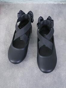 1 par de bailarinas de ballet con lazo elástico de unicolor para niñas, suaves y cómodas para la escuela, el transporte, actuaciones, todo el año - Negro - Ver 5