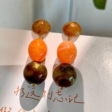 Amber Sunset Color Round Color Block Earrings Vintage Melad Brown Round Bead Earrings Artistic Earrings Suitable For Daily, Festival, Party Wear - 彩色 - 查看 5