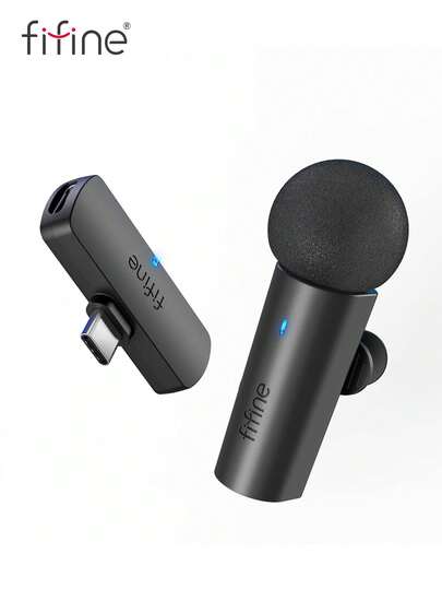 FIFINE Wireless Lavalier Lapel Microphone Compatible With Iphone15(USB C)/Android Phone/Tablet, 2.4GHz Cordless Condenser Mic, Plug-Play Wireless Type-C Microphone Video/Audio Recording, Clip On Lapel Mic For Video Recording,Teaching, Interviews,Podcast,Vlog-FIFINE M6