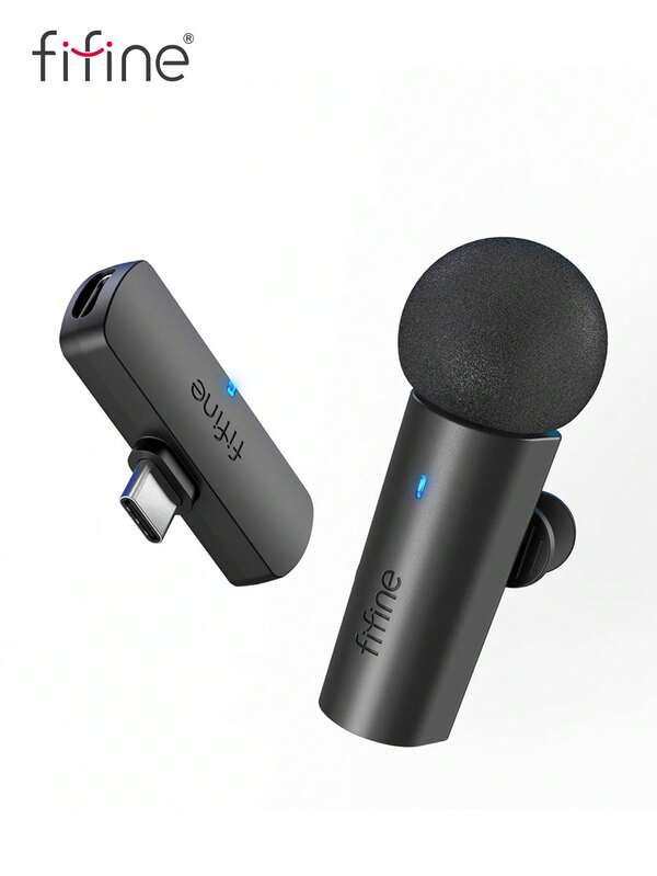  无线领夹式麦克风兼容 Iphone15（USB C）/Android 手机/平板电脑，2.4GHz 无线电容麦克风，即插即用无线 Type-C 麦克风视频/音频录制，领夹式麦克风适用于视频录制、教学、采访、播客、Vlog-FIFINE M6