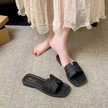 Damen neue quadratische Zehenslippers - modisch & vielseitig - bequeme Innensohle - Damen Slippers, geeignet für Gehen, Sommerurlaub, Lässig-Anlässe, Damen Flachslippers, einfaches Design, Riemen Flache Römische Strandsandalen