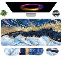 Large Keyboard Mouse Pad Set, Extended Mouse Pad+Keyboard Wrist Rest Support, Memory Foam Ergonomic Easy Typing, 4Pcs (35.4*15.9 In) Desk Pad Set For Home Office Study Game - Colorful-671326 - BlueGoldMarble - View 1