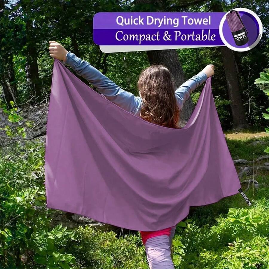 Toalha de praia de microfibra absorvente 2/1 peça, toalha de praia macia de secagem rápida e dupla face, toalha esportiva portátil para ioga e fitness de cor sólida