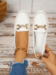 Mocasines de mujer de talla grande de estilo europeo y americano para primavera/otoño, con cadena de cristales y planos de corte bajo, zapatos casuales tipo slip-on