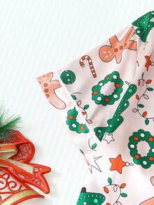 2pcs Satin Pajama Set, Christmas Tree & Gingerbread Man Print Short Sleeve Lapel Top And Bow Shorts, Women Sleepwear & Loungewear Suitable For Christmas - Màu be - Xem 6