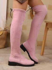 Women's Fashion Over-The-Knee Boots, Elastic Fabric Solid Color Nightclub Style, New Women's Fashion Over-The-Knee Elastic Boots, Suitable For Home, Office, Autumn/Winter,Sexy - Pink - View 1