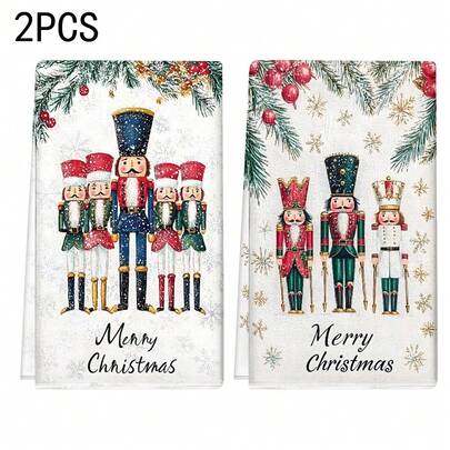 1 set/2 pezzi/100 pezzi Strofinacci da cucina e panni per piatti con motivo noccioliera natalizia, adatti per la decorazione di interni di ristoranti, cucine e bagni, decorazione per feste, regali per festività, come regalo