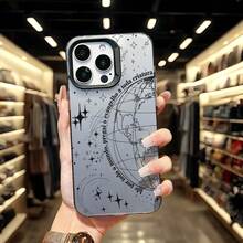 Ốp lưng bảo vệ điện thoại họa tiết trái đất đơn giản tương thích với iPhone 16 Pro Max, 15, 14 Plus, 13, 12, 11 - Khung đen Xám bạc - Xem 3