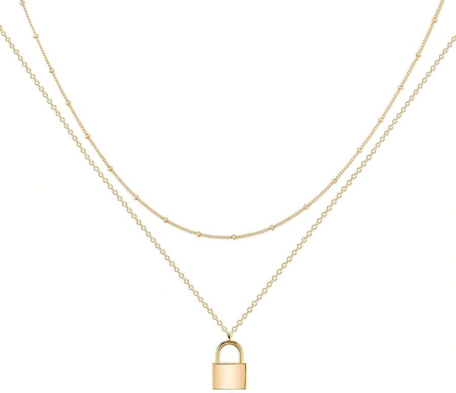 MEVECCO Layered Heart Necklace Pendant Handmade 18k Gold Plated Dainty Gold Choker Arrow Bar Layering Long Necklace For Women - 層鎖 - 查看 1