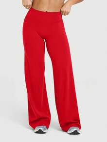 OQQ Yoga Pants Women High Waist Stretch Casual Soft Straight Leg Bottoms - 紅色 - 查看 3