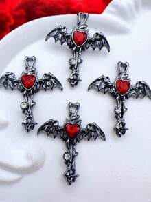 5 peças/10 peças Pingentes Aleatórios de Cruz Gótica, Morcego, Coração em Forma de Diamante, Acessórios de Joalheria Artesanal DIY, Amuletos, Encantos, Colar, Brincos, Bolsa, Chaveiro, Decoração de Pulseira - Multicolorido - Visão 2