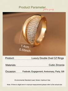 1 件装时尚奢华大号椭圆形锆石戒指，适合女士订婚结婚戒指，珠宝首饰，奢华礼服 - 金黃色 - 查看 3