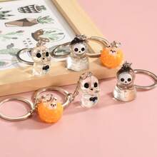 4 Stücke gemischte Halloween Kürbis, Schädel transparente Anhänger Schlüsselanhänger, geeignet für Feiertagsstimmung, toll zum Teilen mit Freunden und Familie, Halloween Accessoires, Lehrertag, Weihnachtsgeschenkideen, Taschenzubehör, Schlüsselbänder mit ID-Halter, Autozubehör, Taschenanhänger