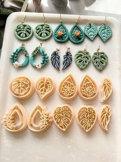 1/2/10件装波西米亚热带树叶粘土切割器，用于珠宝制作，夏季耳环粘土工具，海滩度假树叶吊坠粘土切割器，用于DIY吊坠、项链、手链