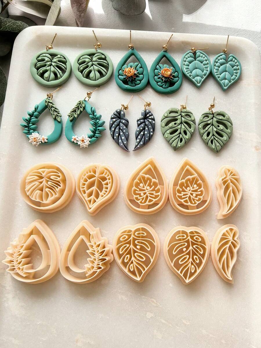 1/2/10件装波西米亚热带树叶粘土切割器，用于珠宝制作，夏季耳环粘土工具，海滩度假树叶吊坠粘土切割器，用于DIY吊坠、项链、手链 - Clay Cutter - 查看 1