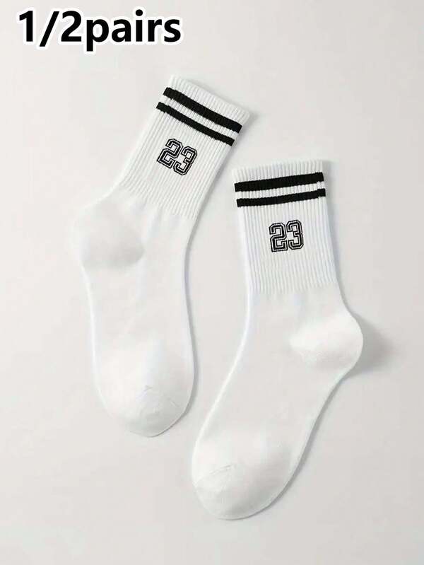 1/2 Paar unisex Socken mit Zahlen-Muster, knöchelhoch, weich & bequem, Lässig & vielseitig einsetzbare Sportssocken geeignet für den täglichen Gebrauch, Outdoor-Laufen, Sport, Basketball, ganzjährig