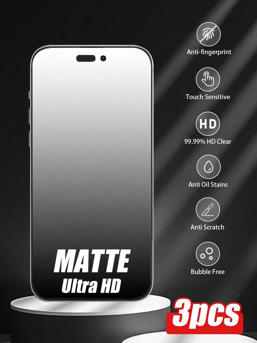 Bộ 3 miếng dán màn hình mờ, phủ toàn màn hình, chống bám vân tay, chống rơi vỡ, chống trầy xước, cảm ứng nhạy, độ phân giải cao, tương thích với dòng 16e/16/15/14/13/12/11 Pro Max/XR/X/XS Max/7/8 Plus/17/17 Air/17 Pro/17 Pro Max/17e