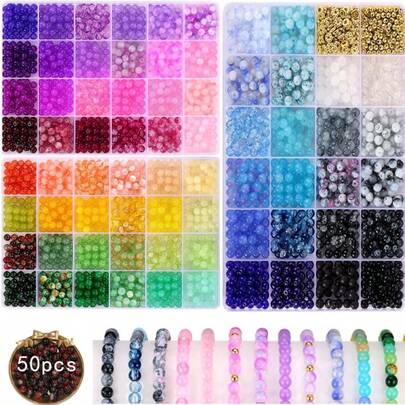 50pcs/360pcs Dual-Color Gradient Crystal Imitation Jade Round Beads Bracelet Making Kit, Suitable For DIY Bracelets, Necklaces, Earrings, Handmade Beading Set, Suitable For Beginners (Random Color)