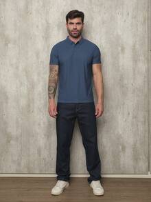 Men's Polo Shirt In Polyamide, Elastic Ice Fabric, Style And Quality - 藍色 - 查看 2