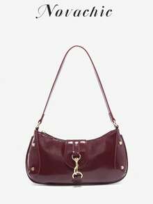 Novachic, Retro Style Shoulder Bag For Women With Rivet And Buckle Decor, Small Capacity Lightweight Underarm Bag, Suitable For Women, Students And Office Workers Commuting, Casual Use - Burgundy - View 1