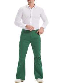 Men's Relaxed Stretch Vintage 60s 70s Bell Bottom Fit Comfort Flared Retro Leg Denim Jeanshalloween - 綠色 - 查看 3