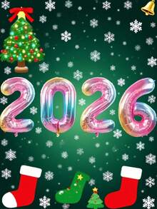 4 件/套 2026 数字铝箔气球套装，新年气球，适用于派对装饰、节日家居装饰、新年派对装饰、室内外装饰、家庭聚会、庆祝装饰、圣诞节 - 彩色 - 查看 8