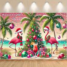1 Piece Pink Flamingo Tropical Christmas Mood Backdrop Cloth For Christmas, New Year Celebration, Holiday Gifts, Weddings, Birthdays, Anniversary, Theme Parties, Bedroom, Living Room, Garden & Outdoor Holiday Decorations, Studio Props, Photography Backgrounds - Multicolor - View 1