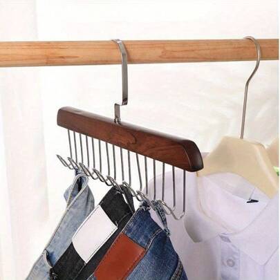 8-Hooks Solid Wood Hanger Rack - Multifunctional Drying Organizer For Belts Hats Vests Underwear Silk Scarves, Space-Saving Wardrobe Solution For Bedroom Closet, Durable Oak Finish, Elegant Home Storage For Daily Organization, Ideal For Spring And Mother's Day Gift Ideas, Lightweight Yet Sturdy, Standing Or Wall-Mounted Display, Premium Craftsmanship