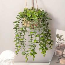 1/2PCS Artificial Eucalyptus Hanging Plant - 12.6 Inch Fake Greenery In Woven Basket, All-Season Home Decor For Living Room, Bedroom, Porch - Holiday Decor (Christmas, Halloween, Easter, Thanksgiving) - Indoor/Outdoor Use - màu xanh lá - Xem 5